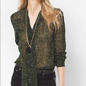 Michael Kors chiffon tie-neck green blouse Size M